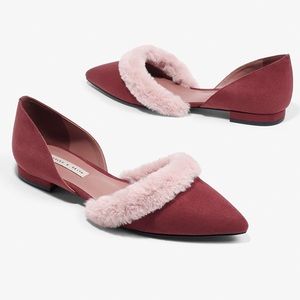 Furry D'Orsay Flats - Burgundy